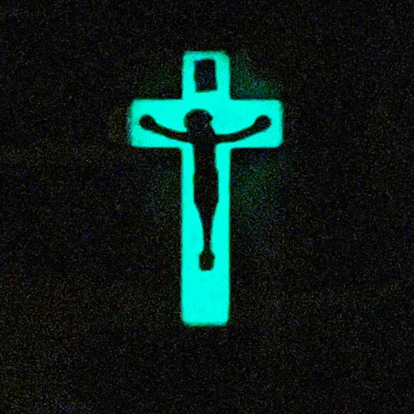 Glow In The Dark Crucifix Pendant Green Vtg 2" Jesus INRI Cross Jerusalem - Picture 5 of 5